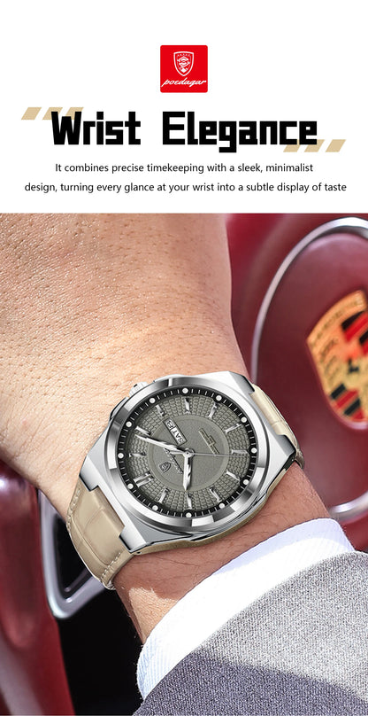 POEDAGAR High Quality Fashion Man Wristwatch Waterproof Luminous Date Week Business Quartz Men's Watches Leather Men Watch Reloj