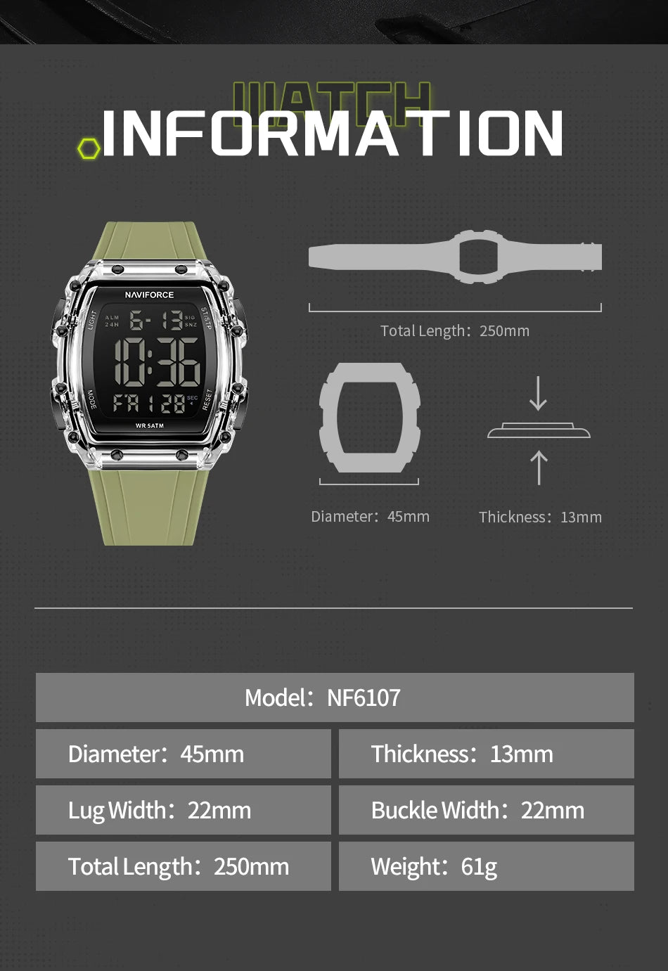 NAVIFROCE Relogio Masculino 2025 Man LCD Display Wristwatches Men Watches Luminous Military Sport Waterproof Quartz Male Clock