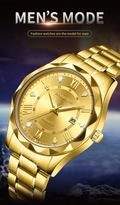 BANGWEI Quartz Watch For Men Luxury Calendar Waterproof Business Men's Wristwatch Luminous Big Dial Simple Man Watch hombre