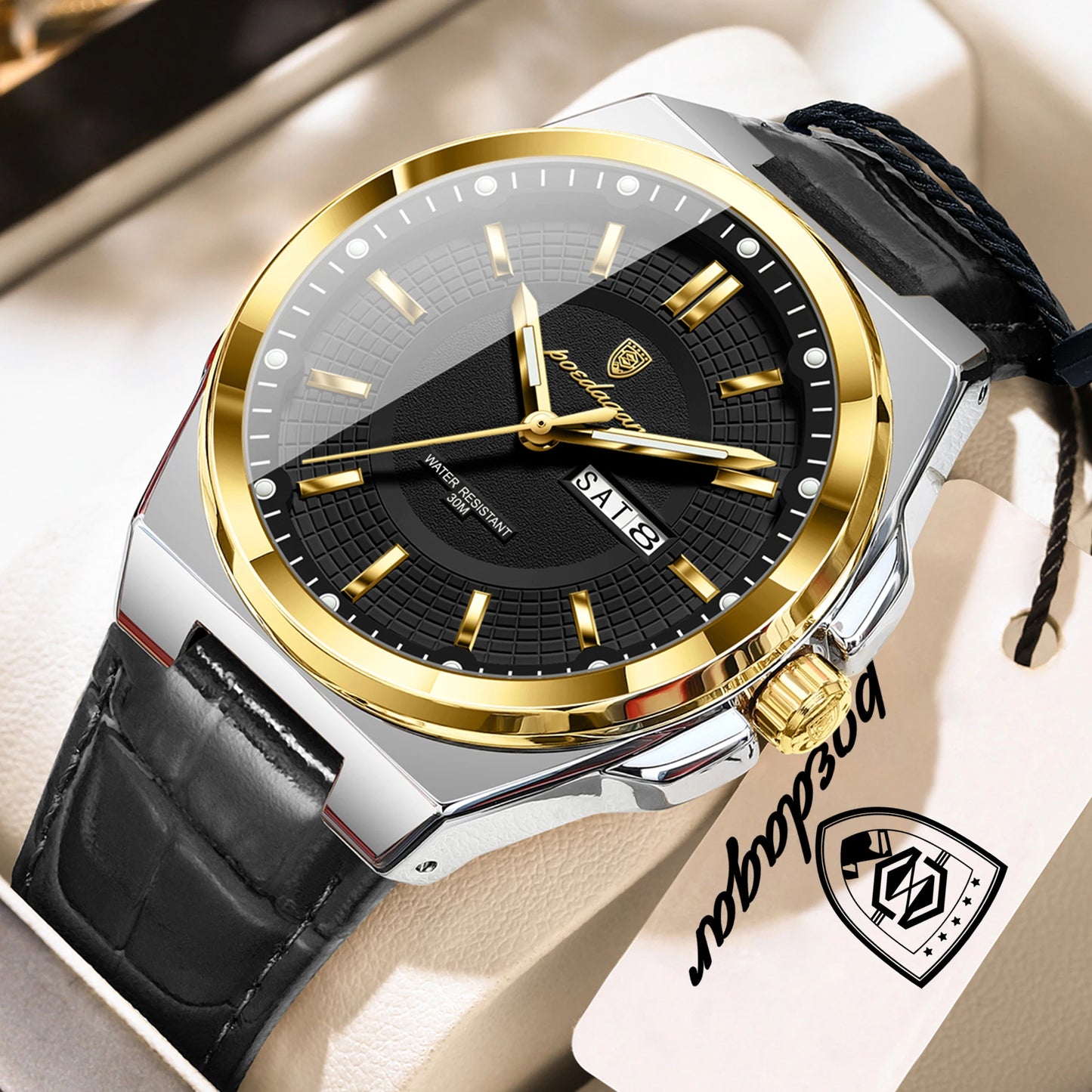 POEDAGAR High Quality Fashion Man Wristwatch Waterproof Luminous Date Week Business Quartz Men's Watches Leather Men Watch Reloj