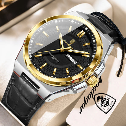 POEDAGAR High Quality Fashion Man Wristwatch Waterproof Luminous Date Week Business Quartz Men's Watches Leather Men Watch Reloj