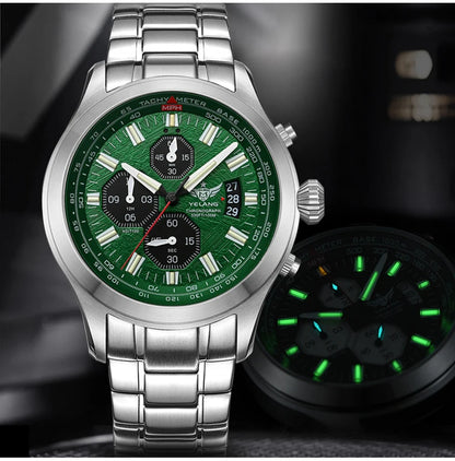 Yelang V1029S Men's Quartz Watch 42mm Japan OS00 Movement Luminous Stainless Steel 10Bar Waterproof Sports Watches