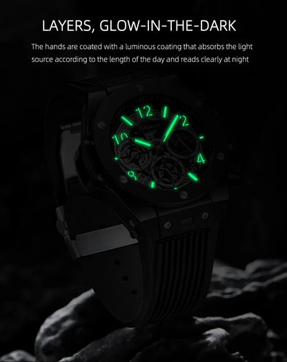CHENXI Men's Fashion Silicone Chronograph Watch Multifunctional Cool Luminous Quartz Starry Lunar Phases Sport Wristwatch