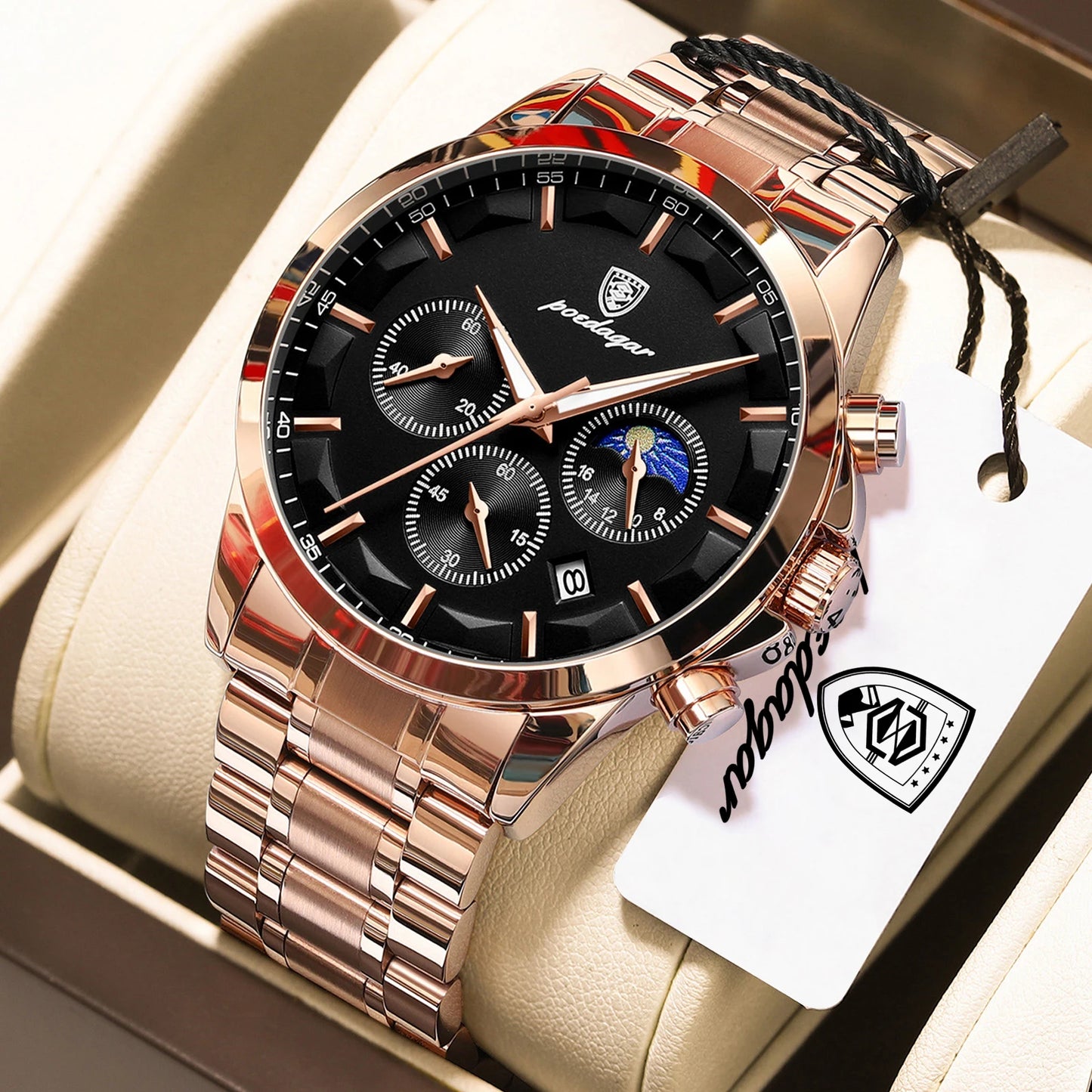 POEDAGAR Top Business Men's Watches Waterproof Luminous Stainless Steel Fashion Men Wristwatch Chronograph Date Man Quartz Watch