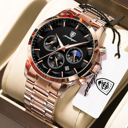 POEDAGAR Top Business Men's Watches Waterproof Luminous Stainless Steel Fashion Men Wristwatch Chronograph Date Man Quartz Watch