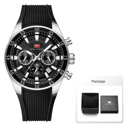2026 New MINI FOCUS Men's Sports Quartz Watch Casual Analog Wrist Watch with Luminous Hands Silicone Strap Date Water Resistant