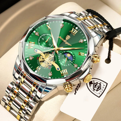 POEDAGAR Exquisite Business Men Watch Waterproof Luminous Chronograph Luxury Man Watches Stainless Steel Men's Quartz Wristwatch