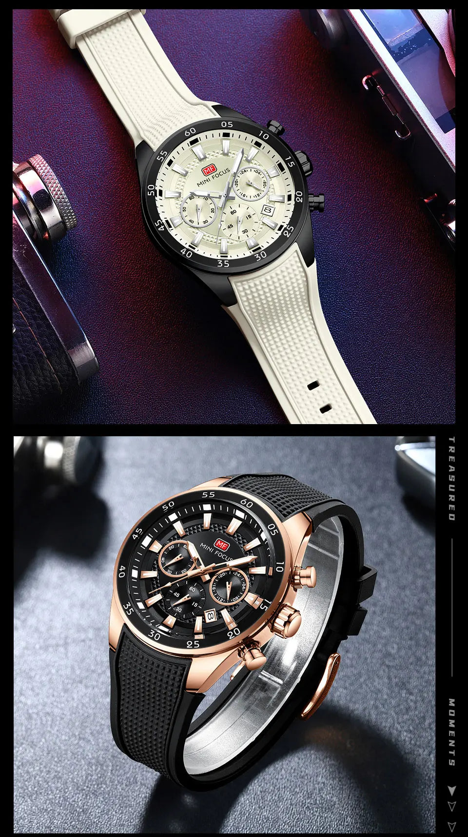 2026 New MINI FOCUS Men's Sports Quartz Watch Casual Analog Wrist Watch with Luminous Hands Silicone Strap Date Water Resistant