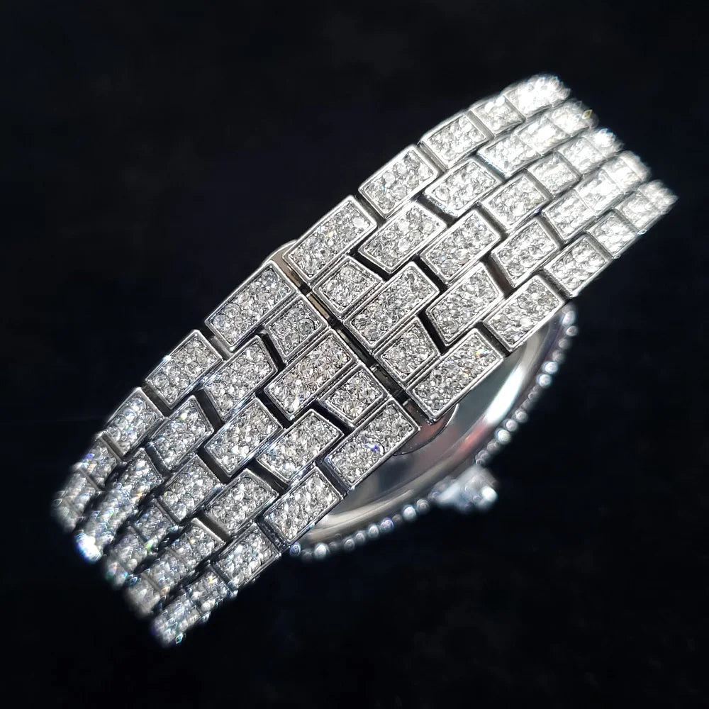 1pcs Quartz Men's Watch Luxury Fashion Wristwatch Hip-Hop Street Style Full Diamond Tonneau Date Watches for Party Accessory