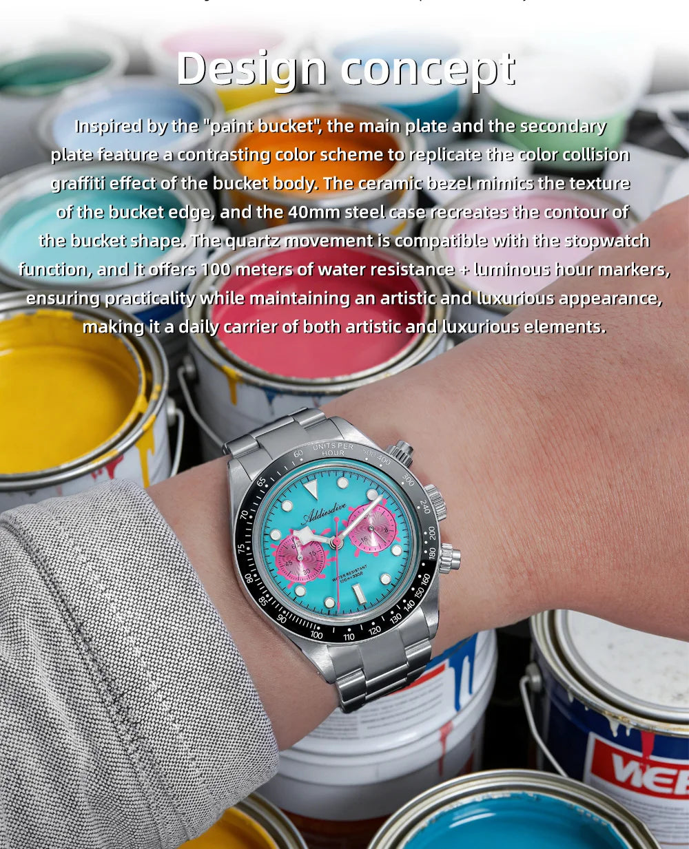 ADDIESDIVE New Luxury Mens Quartz Chronograph Watch VK64 Luxury Wristwatch Ceramic Bezel Stainless Steel 100M Waterproof AD2520