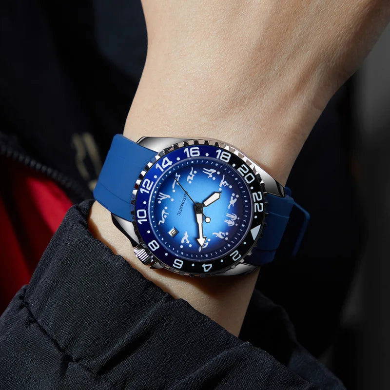 New Men's Automatic Mechanical Watch Soft Silicone Strap Waterproof Luminous Hands Calendar Sport Wristwatches Relogio Masculino