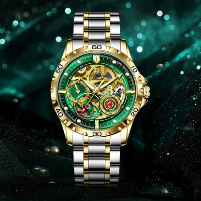 2025 New GLENAW Design Luxury Mechanical Watch Men Stainless Steel Strap Night Light 24-hour Display Waterproof Automatic Watch