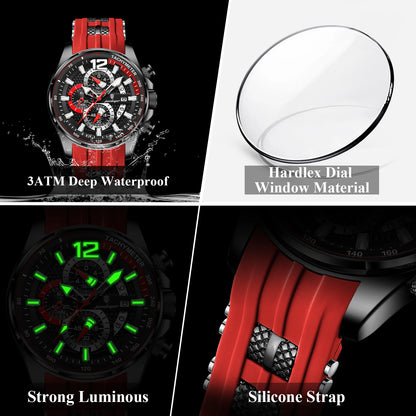 POEDAGAR Functional Watch For Men Date Chronograph Luminous Waterproof Silicone Classic Male Watch Quartz Original Men's Watches