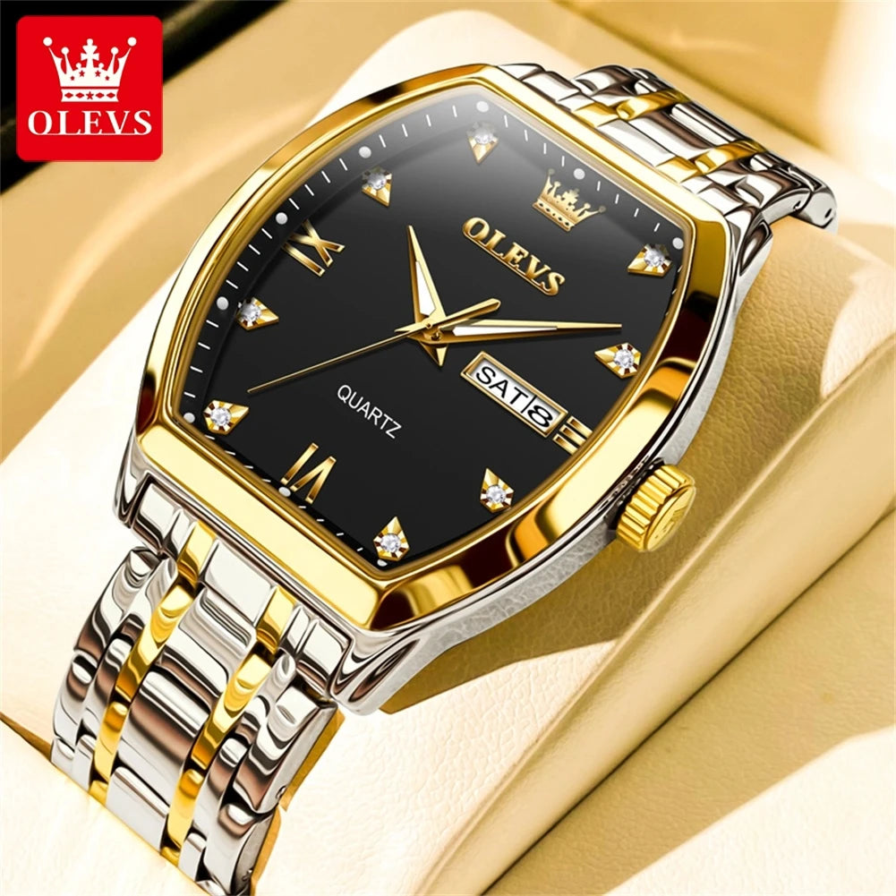 OLEVS 5528 Mens Watch Original Brand Business Quartz Watch Waterproof Luminous Watch For Man Tonneau Dial Reloj Date-Day Watch