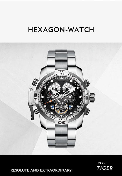 Reef Tiger/RT Designer Stainless Steel Completed Calendar Automatic Watch Men Date Rose Gold Bracelet Mechanical Watches RGA3503