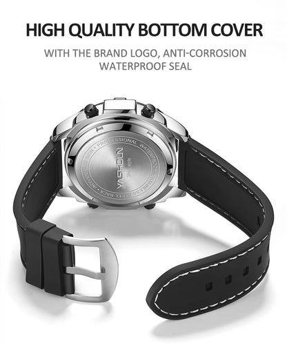 YASHIDUN Men Quartz Watch Roller Digital Dial Design Silicone Strap Versatile Wristwatch Clock Waterproof Military Sports Clock