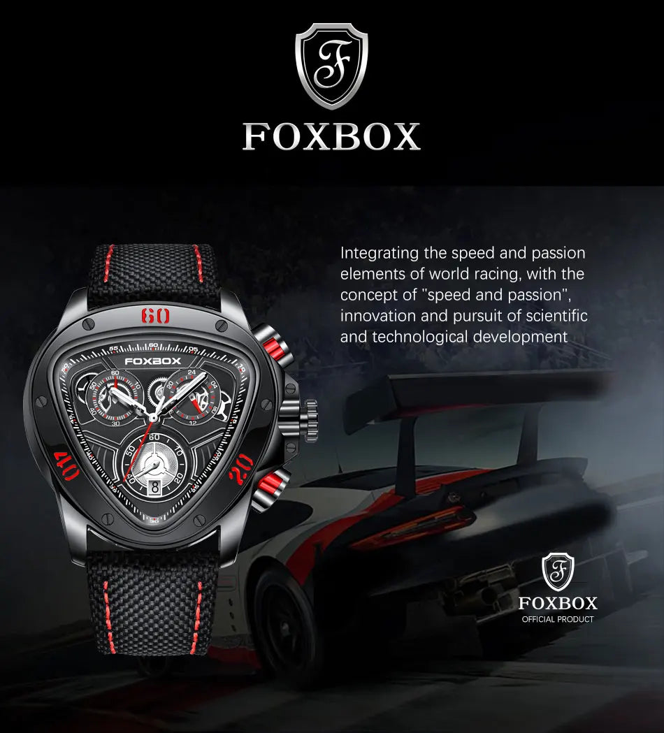 FOXBOX Original Luxury Male Watch Waterproof Luminous Date Week Sports Men's Watches Classic Business Quartz Leather Men Watch