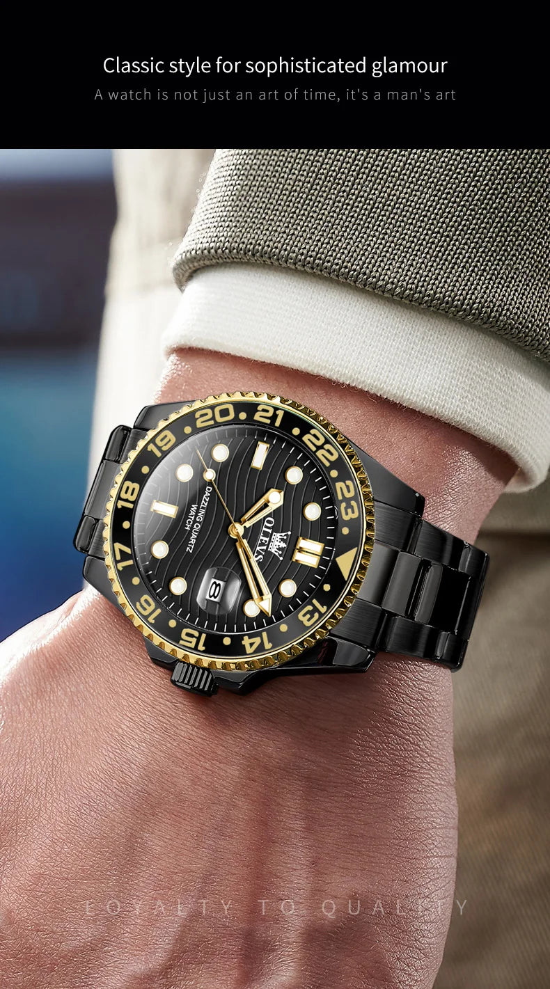 OLEVS 3610 Mens Watch Stainless Steel Date Quartz Watch Waterproof Luminous Sports Watches Man Box Gifts Original Reloj