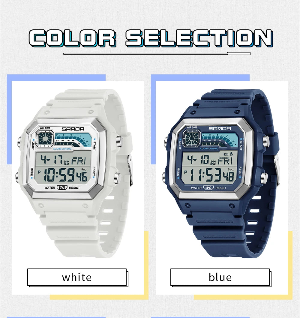 SANDA 6196 Student Electronic Watch Night Light Waterproof Sports Men's Lightweight Square Luxury Classic  Electronic Watch