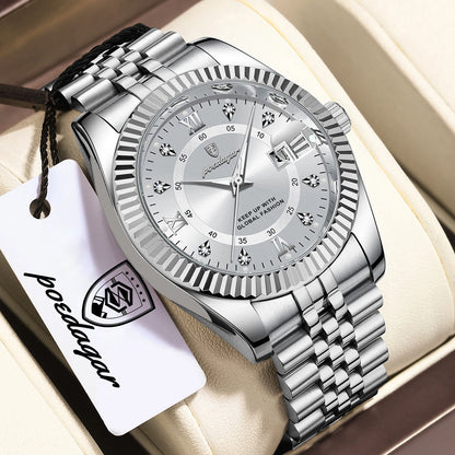 POEDAGAR Business Luxury Men Wristwatch Waterproof Luminous Date Military Man Watch Stainless Steel Fashion Men's Quartz Watches