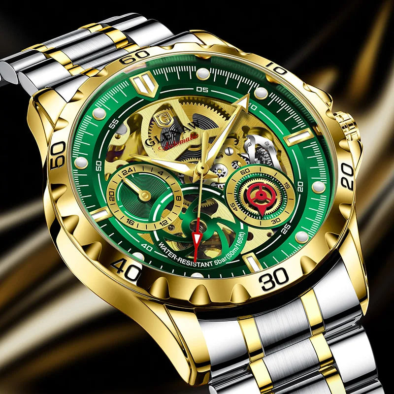 2025 New GLENAW Design Luxury Mechanical Watch Men Stainless Steel Strap Night Light 24-hour Display Waterproof Automatic Watch