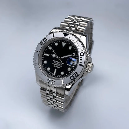 40MM Diameter YM Design Two-Way Rotating Bezel Sapphire Glass Luminous Dial for NH35 Movement Jubile Strap Luxury Men's Watch