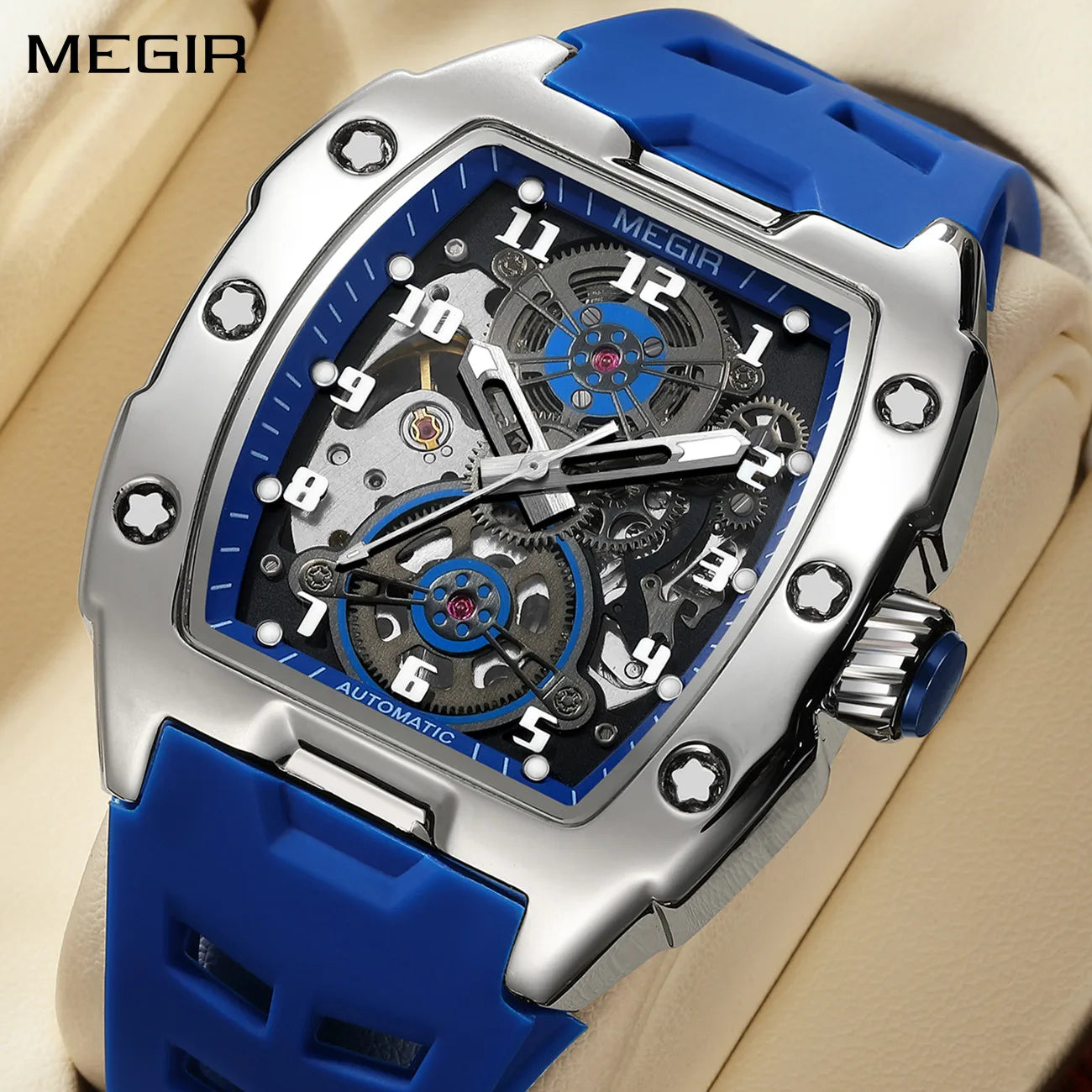 MEGIR New Men Watches Luxury Brand Automatic Mechanical Watch Silicone Sports Casual Wristwatch Waterproof Clock Male Gift 8602