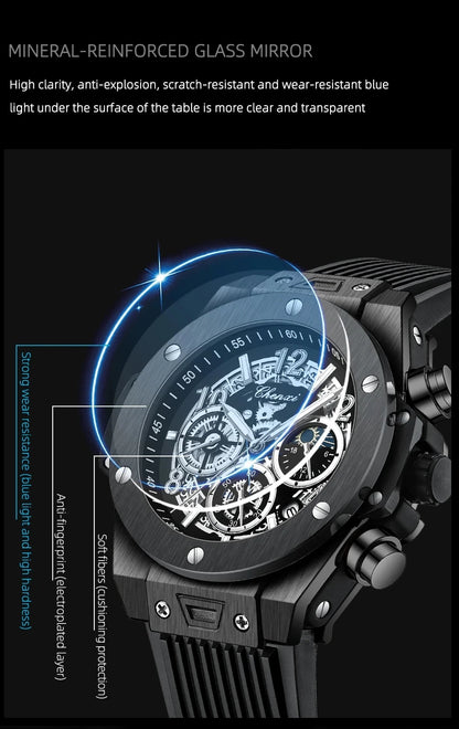 CHENXI Men's Fashion Silicone Chronograph Watch Multifunctional Cool Luminous Quartz Starry Lunar Phases Sport Wristwatch