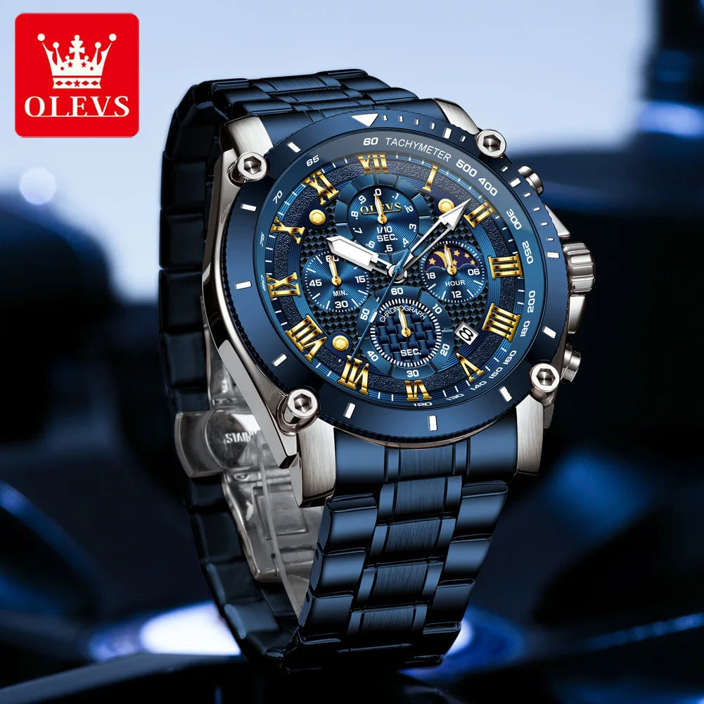 OLEVS 2025 New Men Watch Top Brand Luxury Watch Men Stainless Steel Waterproof Sport Quartz Chronograph Wrist Watch Man Relogio