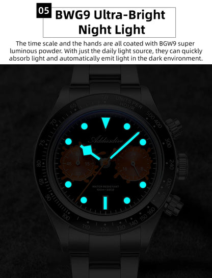 ADDIESDIVE 2026 NEW Multifunctional Chronograph VK64 Quartz Watch Ceramic Bezel Stainless steel Men's Watch Waterproof Luminous