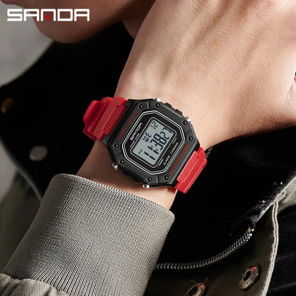 SANDA Fashion 2156 Men's Electronic Watch Movement Rectangular Sports Waterproof LED Display Screen Dial Men's Electronic Watch