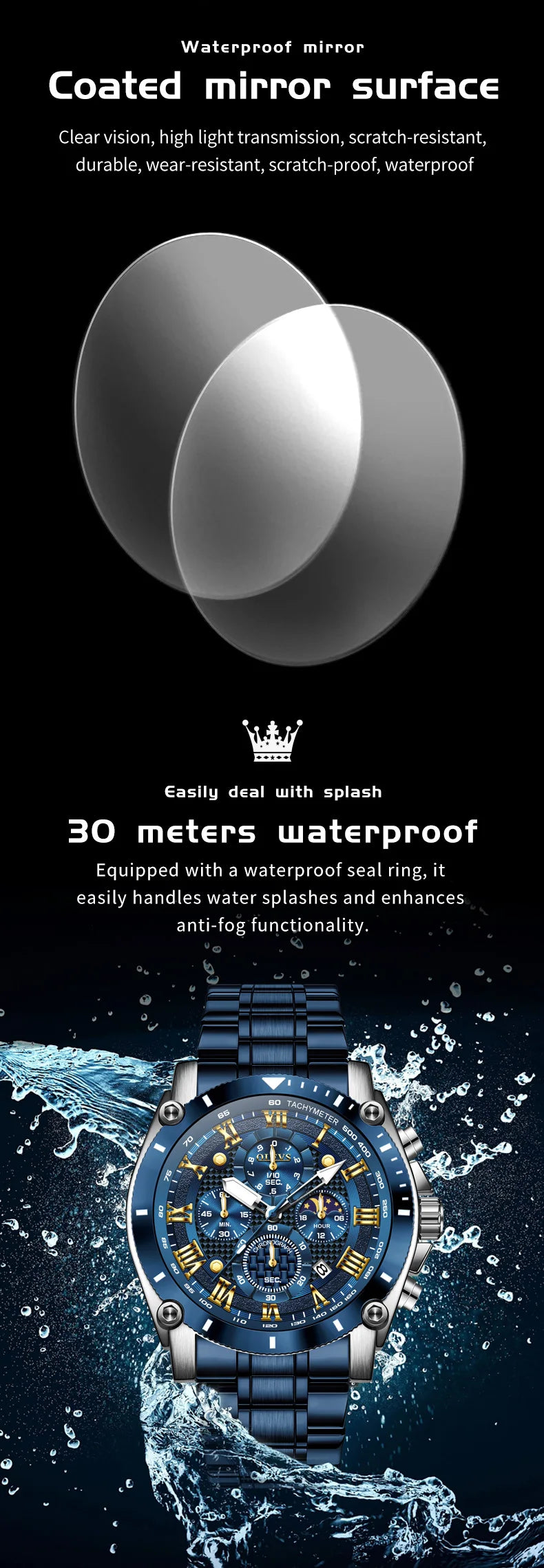 OLEVS 2025 New Men Watch Top Brand Luxury Watch Men Stainless Steel Waterproof Sport Quartz Chronograph Wrist Watch Man Relogio