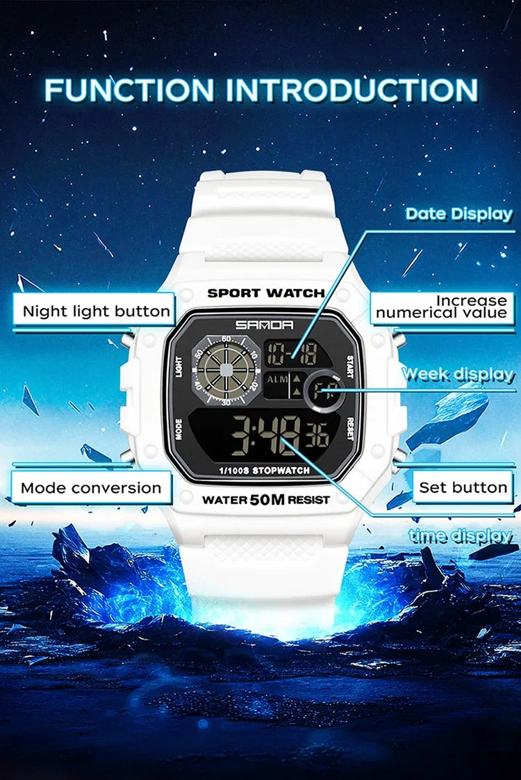 SANDA Fashion Brand Digital G Style Top Men's Watch Luxury Military Sport Waterproof Alarm Stopwatch Clock Relogio Masculino