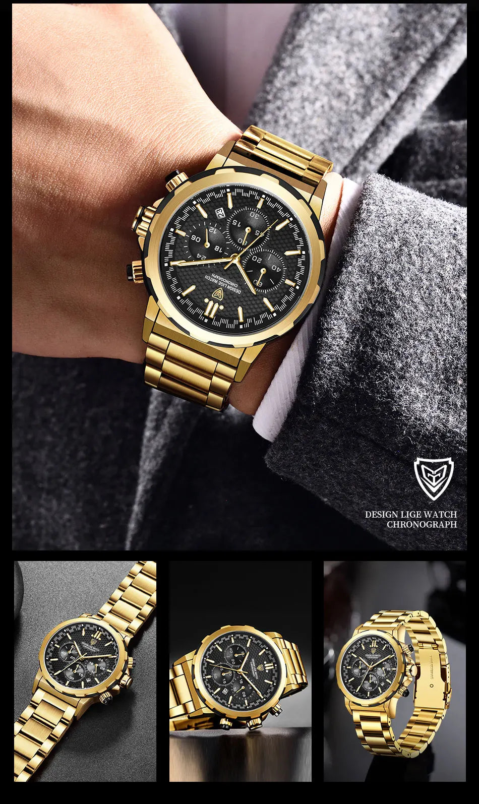 LIGE Luxury Men Watch Top Original Waterproof Luminous Chronograph Man Wristwatch Stainless Steel Quartz Men's Watches Reloj