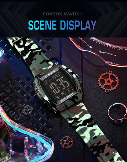FOXBOX Military Watches For Men Fashion Square Waterproof Luminous Sports Men's Watch LED Electronic Wristwatch Reloj Hombre+BOX