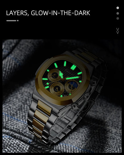 CHENXI Luxury Business Multifunctional Men's Watches Waterproof Chronograph Moonphase Stainless Steel Men's Quartz Watch Casual