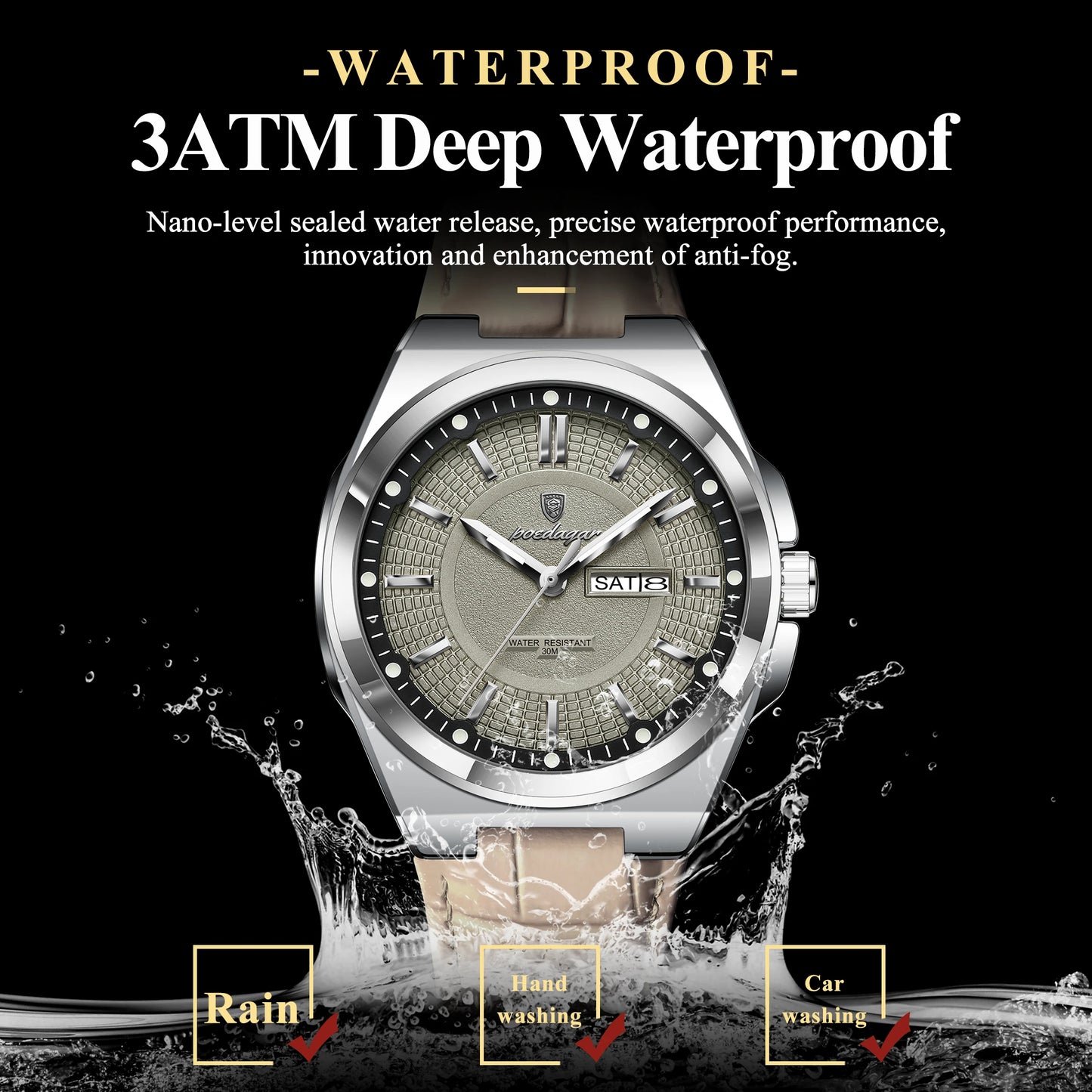 POEDAGAR High Quality Fashion Man Wristwatch Waterproof Luminous Date Week Business Quartz Men's Watches Leather Men Watch Reloj