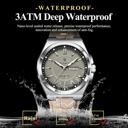 POEDAGAR High Quality Fashion Man Wristwatch Waterproof Luminous Date Week Business Quartz Men's Watches Leather Men Watch Reloj