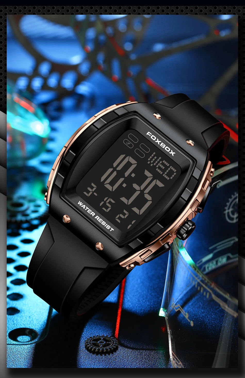 FOXBOX Military Watches For Men Fashion Square Waterproof Luminous Sports Men's Watch LED Electronic Wristwatch Reloj Hombre+BOX