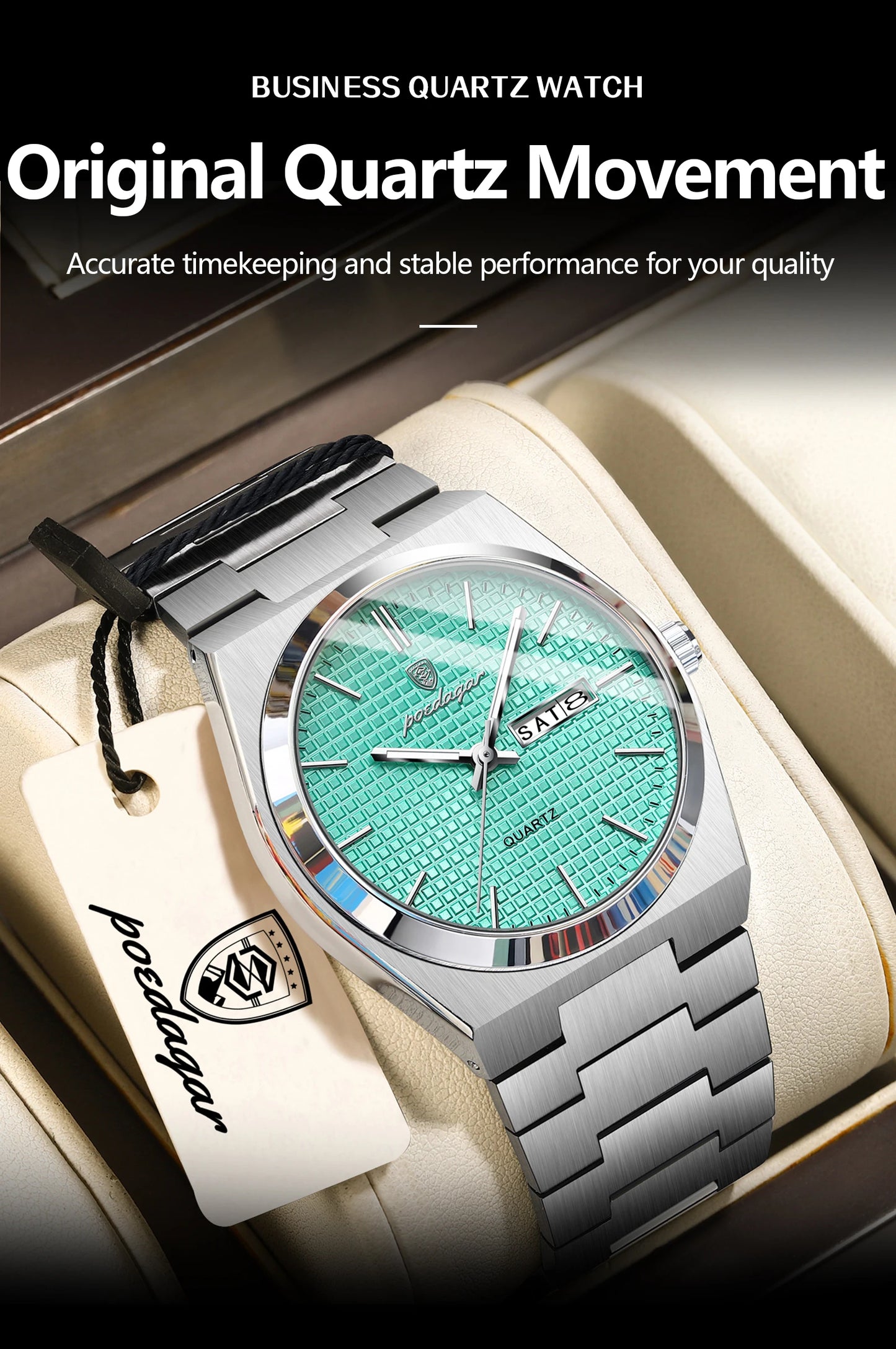 POEDAGAR High Quality Luxury Watch For Men Waterproof Luminous Man Wristwatch Original Date Week Quartz Casual Men's Watches+Box