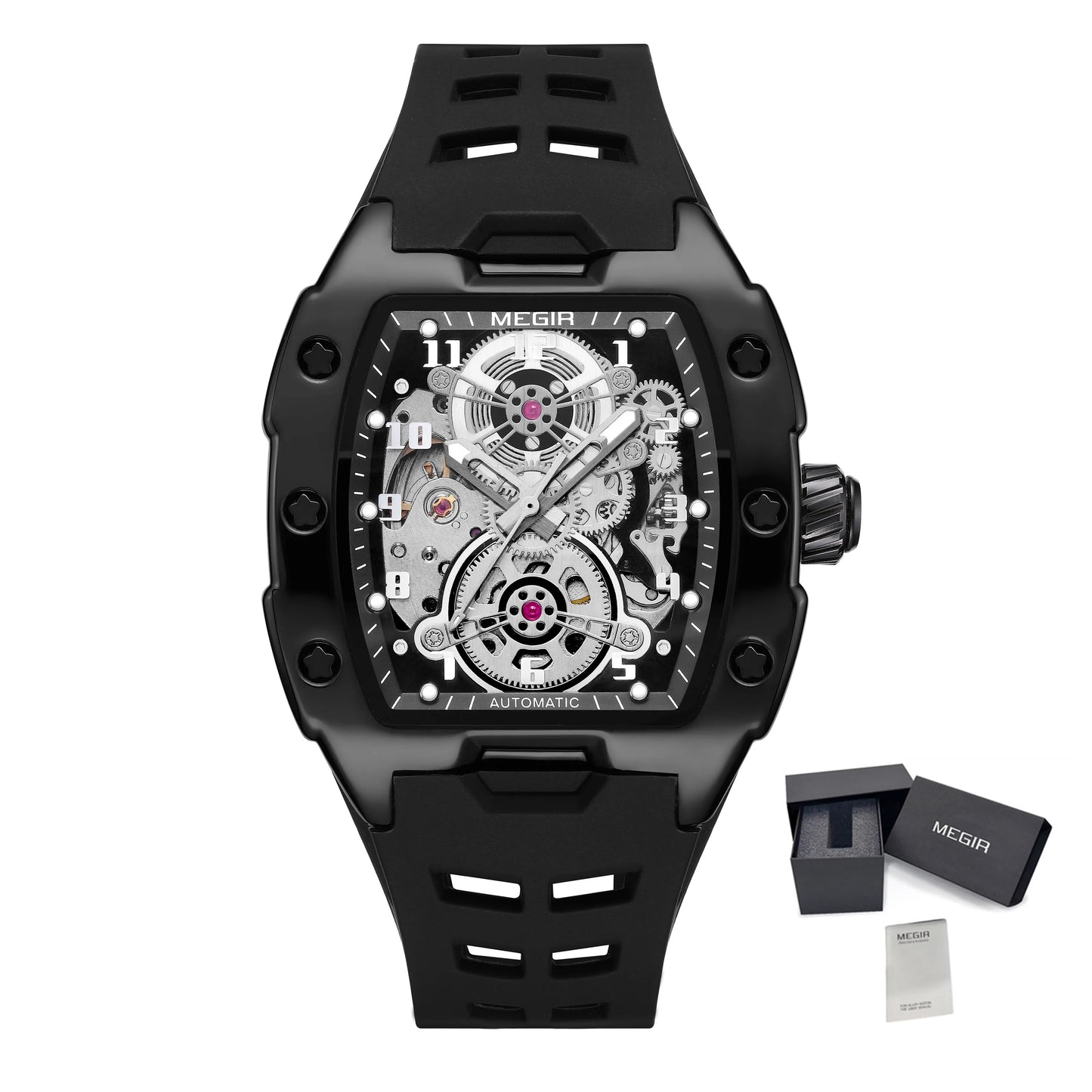 MEGIR New Men Watches Luxury Brand Automatic Mechanical Watch Silicone Sports Casual Wristwatch Waterproof Clock Male Gift 8602