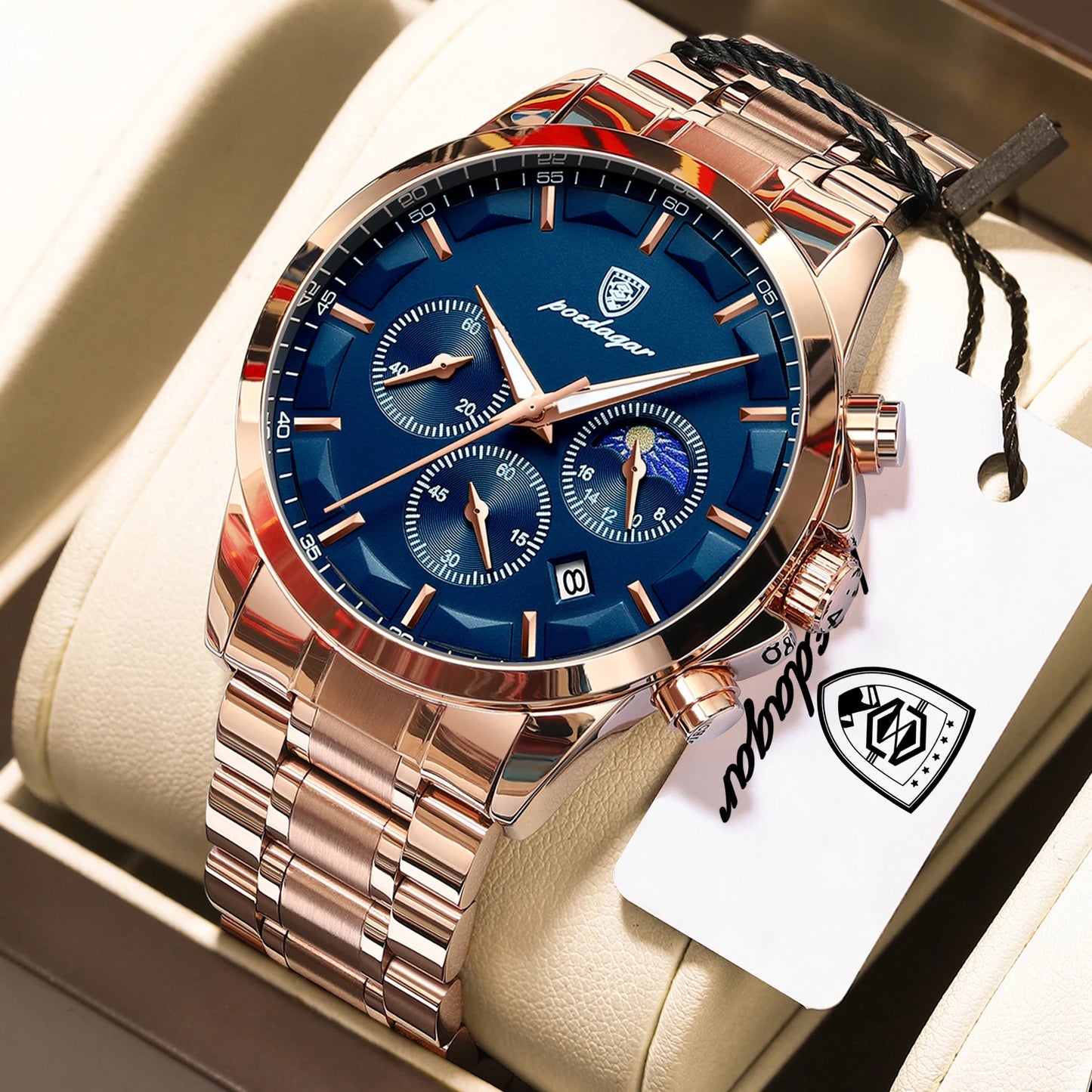 POEDAGAR Top Business Men's Watches Waterproof Luminous Stainless Steel Fashion Men Wristwatch Chronograph Date Man Quartz Watch