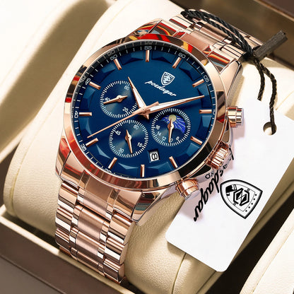 POEDAGAR Top Business Men's Watches Waterproof Luminous Stainless Steel Fashion Men Wristwatch Chronograph Date Man Quartz Watch