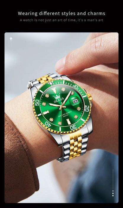 OLEVS 9809 Men Watch Original Brand Waterproof Quartz Watch Stainless Steel Strap Automatic Date  Sports Watch Mens Gifts Box