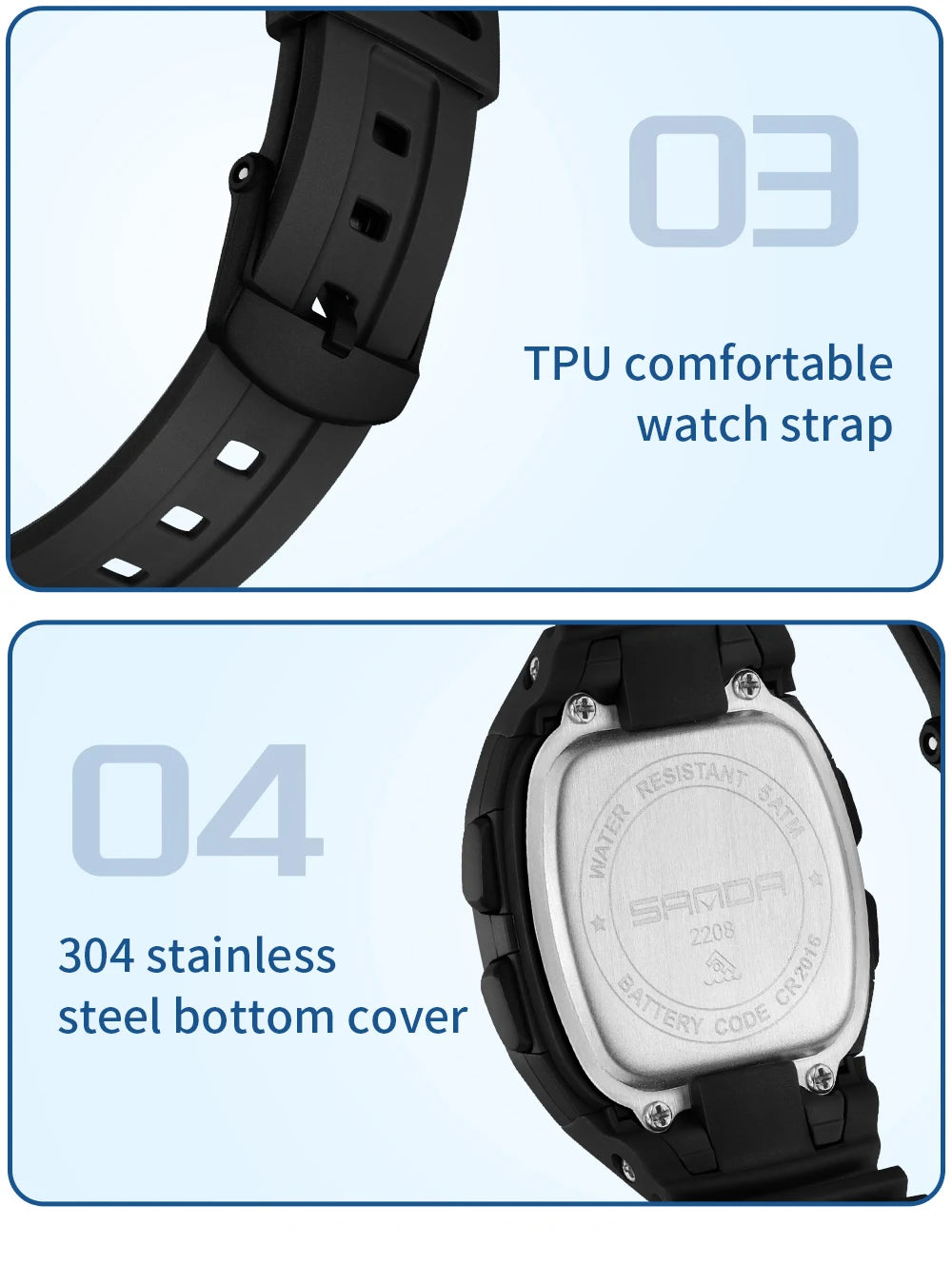 Fashion SANDA New 2208 Fashion Men's Electronic Watch Outdoor Sports Waterproof Timing LED Women's Watch