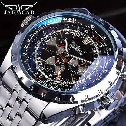High-End Men's Watch Is a Fashionable and Functional Mechanical Clock, Made of Stainless Steel, with Hollow Design and Large Dial. Its Attractive Appearance Makes Daily Gifts, No Batteries Required, Fashionable Business Casua
