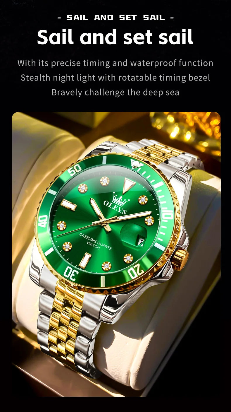 OLEVS 9809 Men Watch Original Brand Waterproof Quartz Watch Stainless Steel Strap Automatic Date  Sports Watch Mens Gifts Box