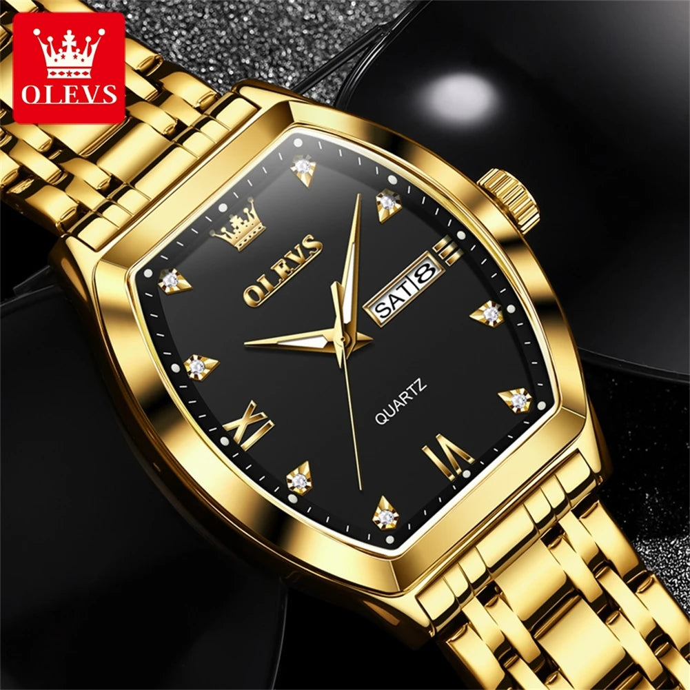 OLEVS 5528 Mens Watch Original Brand Business Quartz Watch Waterproof Luminous Watch For Man Tonneau Dial Reloj Date-Day Watch