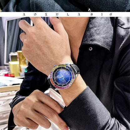 Luxury Sapphire Men's Automatic Mechanical Watch Top Brand Water Resistant Leather Strap Men Wristwatch Reloj Hombre