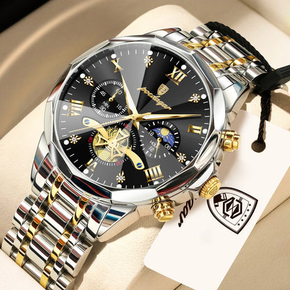 POEDAGAR Exquisite Business Men Watch Waterproof Luminous Chronograph Luxury Man Watches Stainless Steel Men's Quartz Wristwatch